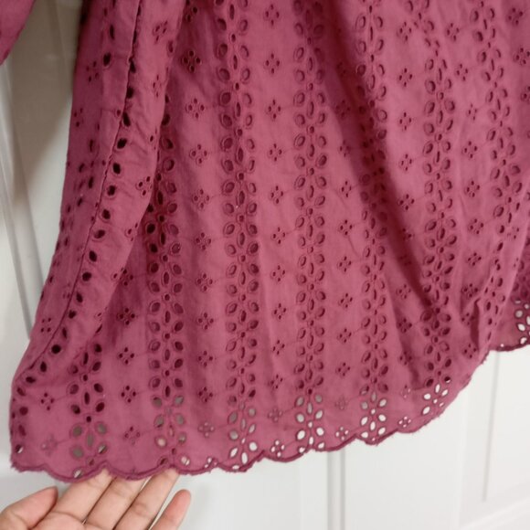 Lane Bryant Womens Plus Sz 22/24 Burgundy Eyelet Off-Shoulder Blouse 100% Cotton - Picture 3 of 11